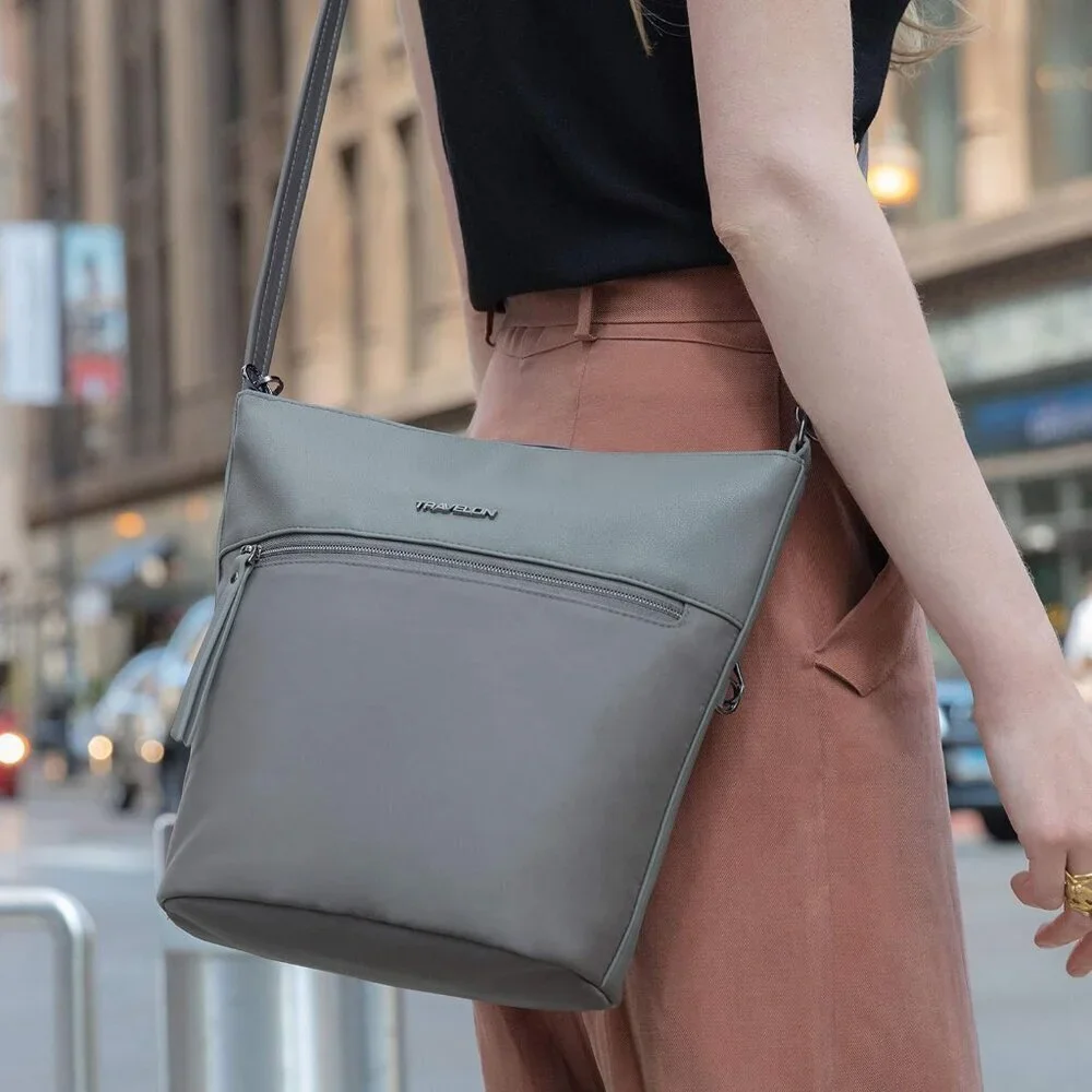 Addison Anti-Theft Bucket Bag Nylon Vegan Leather Urban Travel Organizer